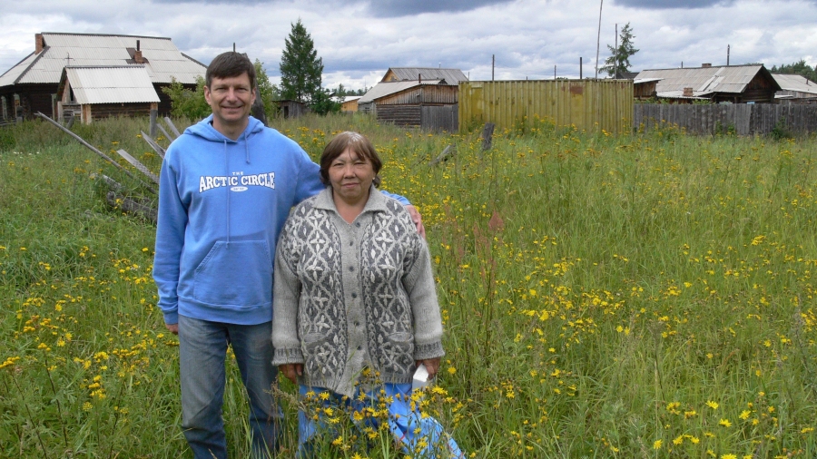 Linguist Edward Vajda with a Ket woman in her home village in Siberia, Russia. Linguist Edward Vajda with a Ket woman in her home village in Siberia, Russia.
